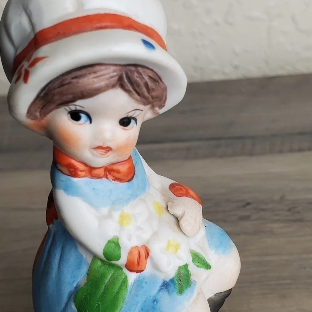 Jasco Adorabelles Vintage Porcelain Little Girl Bonnet Flowers Kitten Bell 4